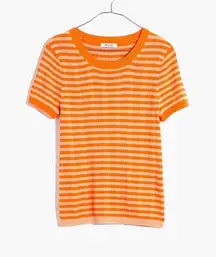 Madewell Ringer Sweater Tee in Neon Stripe Muted Shell Orange Size Small