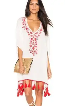 NWT Show me your mumu Mae Mu Tassel Dress in Casa Love Embroidery sz M white red