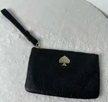 Kate Spade Black Wristlet with Gold Accent and Bow Detail on the Strap