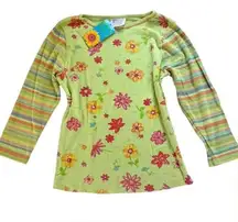 90s Y2K Fresh Produce Floral Stripe Long‎ Sleeve Top NWT Medium Cotton DEADSTOCK