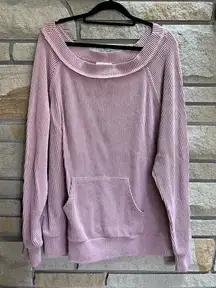 Fantastic Fawn Ribbed Boatneck Pocket Long Sleeve Top Mauve Pink Medium