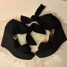 Black Tie-Up Wedges