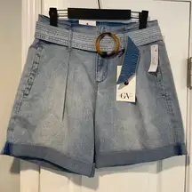 NWT Gloria Vanderbilt Size 4 Pleated Front Belted High Rise Denim Shorts