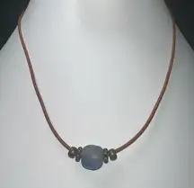 Leather and Art Glass Bead Loop Closure‎ Necklace