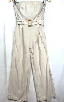 Monteau LA XS Linen Strapless Jumpsuit Belt‎ Beige Pleated Cleangirl Summer Cute