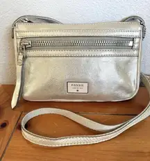Fossil Dawson Crossbody in Champagne Metallic Shimmer Soft Leather