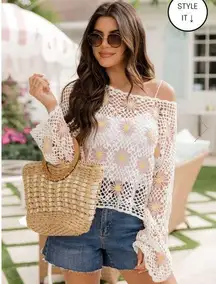 Pink Lily Crochet Sweater