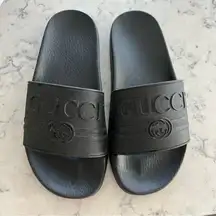 Gucci BLACK LOGO RUBBER SLIDES WOMEN SIZE 37