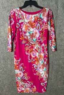 Bob Mackie wearable art Woman XXS Vibrant Floral 3/4 Sleeve Floral Dress Nwt