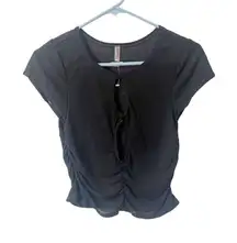 Free People‎ Movement Black Ribbed Cutout T-Shirt