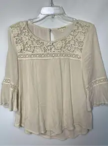 Love on a Hanger Women's Bell Sleeve Boho Rayon Lace Blouse Cream Medium