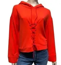 R.C.G. Nordstrom Womens Size S Red Orange Lace Up Corset Front Hooded Sweatshirt