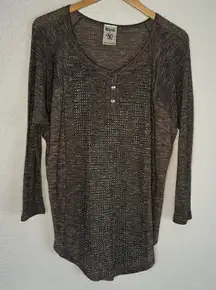 NEW Vocal Brown Thermal Long Sleeve Silver Studded Top Oversized Western Fall