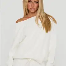 Princess Polly White Cotton Off The Shoulder Sweatshirt Jumper