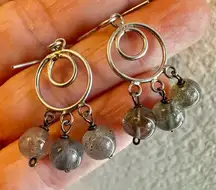 Sterling silver labradorite circle drop earrings