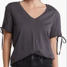 All Saints Kay Charcoal V-Neck Split Short Sleeve Tie Tee Size XS NWT Basic