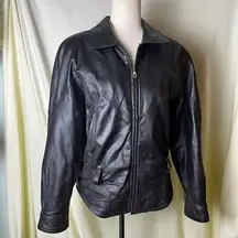 Wilson’s Leather Women’s Black Leather Bomber Jacket Zip Up Distressed Small