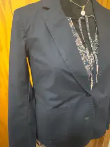 Eileen Fisher Organic Cotton Poplin Shaped Blazer in Navy size XS