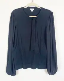 J. Crew Factory‎ Women's XL Black Mixed Media Sweater Neck Bow Tie Chiffon BC538