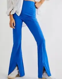 Free People‎ Women’s L Real Deal Slit Flare Pant Blue High Waist Trendy New