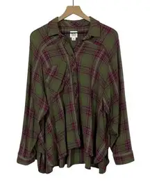 Urban Outfitters BDG Lachlan Flannel Button-Down Shirt - Green Multi - Small