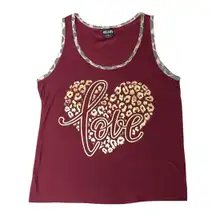 Delias Metallic Gold Leopard Print Heart Shaped Love Graphic Tank Top Red Plus Size 1X