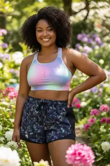 Avia Athletic Sports Bra & Floral Shorts Set Women L/G Bra XL Short Athleisure #