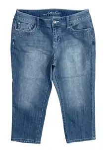 INC Denim Capri Jeans Rhinestone Bling Size 10P Petite Faded Stretch
