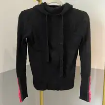 Zara Knit Black Hoodie Sweater with Pink Zipper Detailing