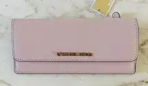 MICHAEL KORS Jet Set Travel Blossom Pink Leather Flat Continental Wallet