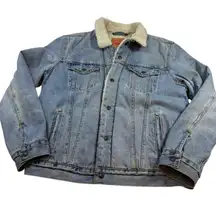 Levi Strauss Sherpa Lined Denim Jacket - Womens L Light Wash Trucker Warm
