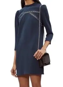 Sandro Paris Mini Dress With Mesh Pearl Embellishments 38/6