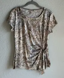 🤎Vintage CB 1962 Tan Brown Glitter Shiny Paisley Tie-Front Blouse