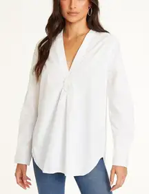 Everlane The Oversized Poplin Shirt White V Neck Long Sleeve Button Up Tunic Top