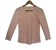 NWT‎ J. Crew Women's XS Pink Sequin Long Sleeve Top Crewneck Casual Blouse