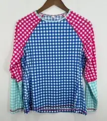 Vineyard Vines Rash Guard Swim Shirt Top Gingham‎ Pink Blue Aqua Small S