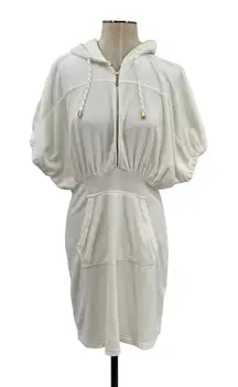 Juicy Couture French Terry Dress Cover-Up Y2K Hooded Zip Up White Size Small