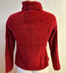 Vintage Women’s Red Velour Chenille  
Turtleneck Sweater size M
