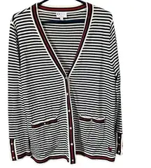 Talbots The Oprah Magazine Collection Navy Stripe Nautical Button Down Cardigan