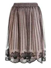 Valentino Red Elegant Black Embroidered‎ Tulle Skirt