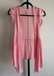 Coquette Pink Long Layering Oversized Cardigan Soft Girl Lace Duster Cottagecore