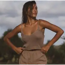 ✨En El Mar Knit Cropped Sweater Cami Top, Sleeveless Spaghetti Strap Size XL