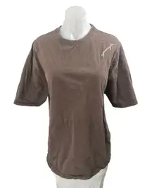 Youngla Women's Brown Short Sleeve Crew Neck Logo Basic T Shirt Tee Top Size M