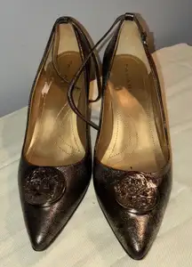 Tahari Marion Womens 6.5M Metallic‎ Bronze Pointed Toe Ankle Strap Heels Shoes