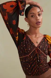 Anthropologie Conditions apply deep v floral blouse