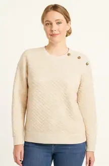 J. Crew Womens Quilted Button Neck Pullover Top Details‎ Beige Comfy Size XL