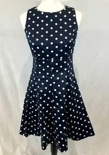 navy blue and white polka dot cotton dress size 2