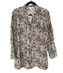 Melrose Silk Career Snakeskin Animal Print Office Siren Neutral Blouse Large