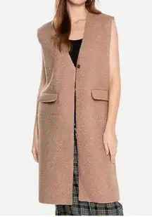 NWT ZARA Bouclé Long Vest Sweater Jacket Taupe Mink Brown Small Bloggers Fave