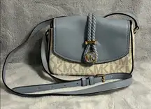 Michael Kors “Lea” Pale Blue and Cream Crossbody Bag